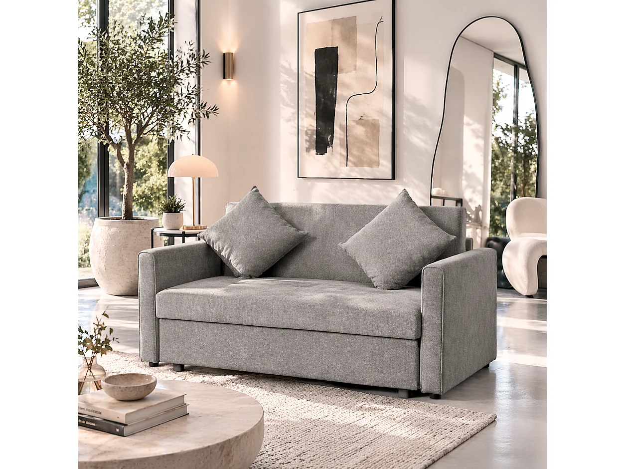 Lane Mili Snow Flannel Grey 2 Seater Sofa Bed with Hidden Storage