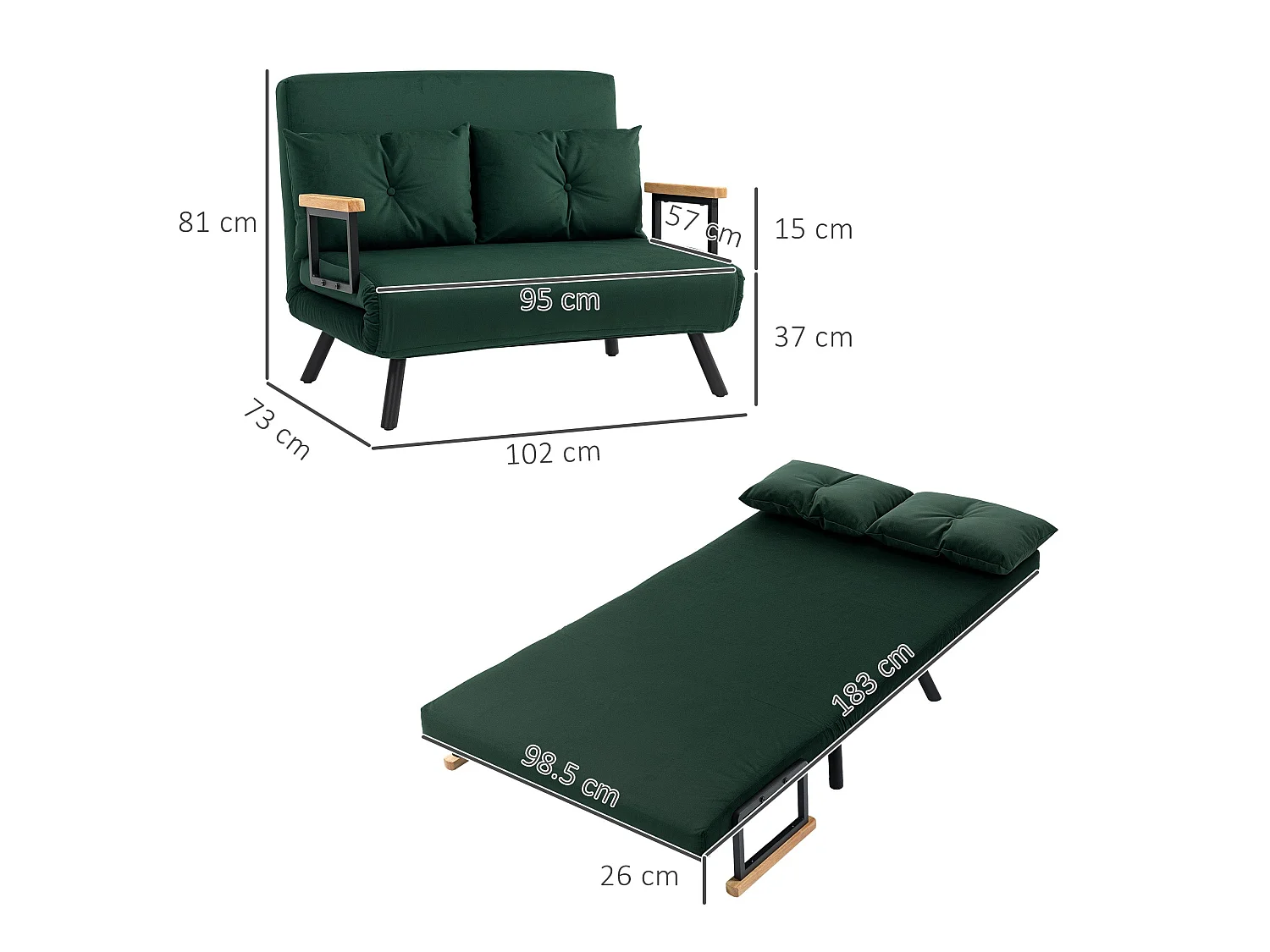 Dorama Riri Green 4 in 1 Convertible Double Sofa Bed with Cushions