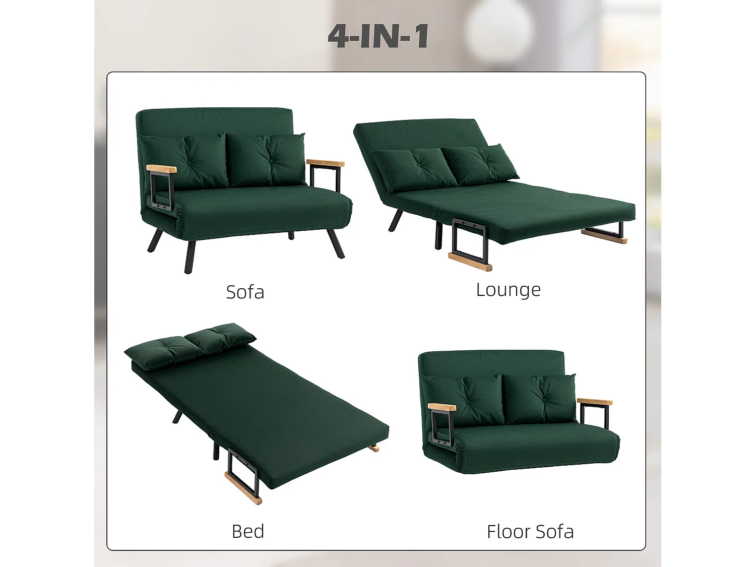 Dorama Riri Green 4 in 1 Convertible Double Sofa Bed with Cushions