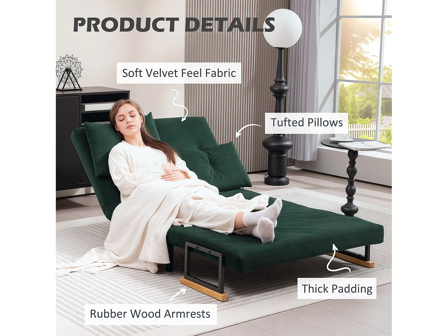 Dorama Riri Green 4 in 1 Convertible Double Sofa Bed with Cushions
