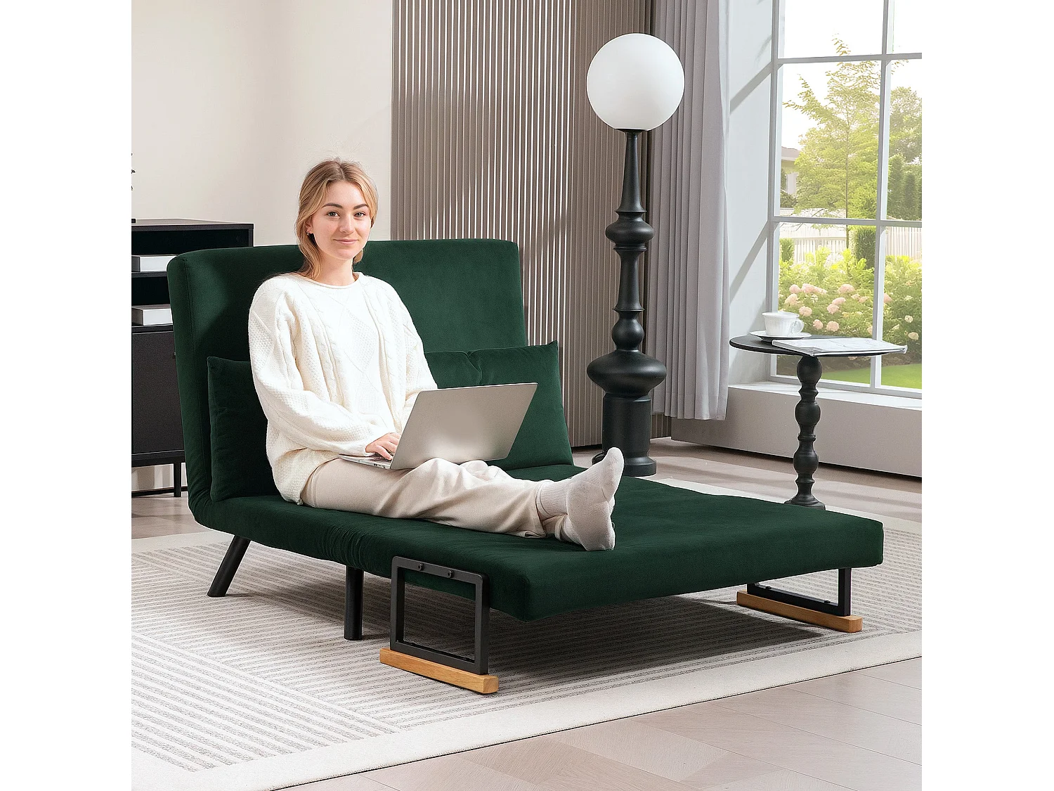 Dorama Riri Green 4 in 1 Convertible Double Sofa Bed with Cushions