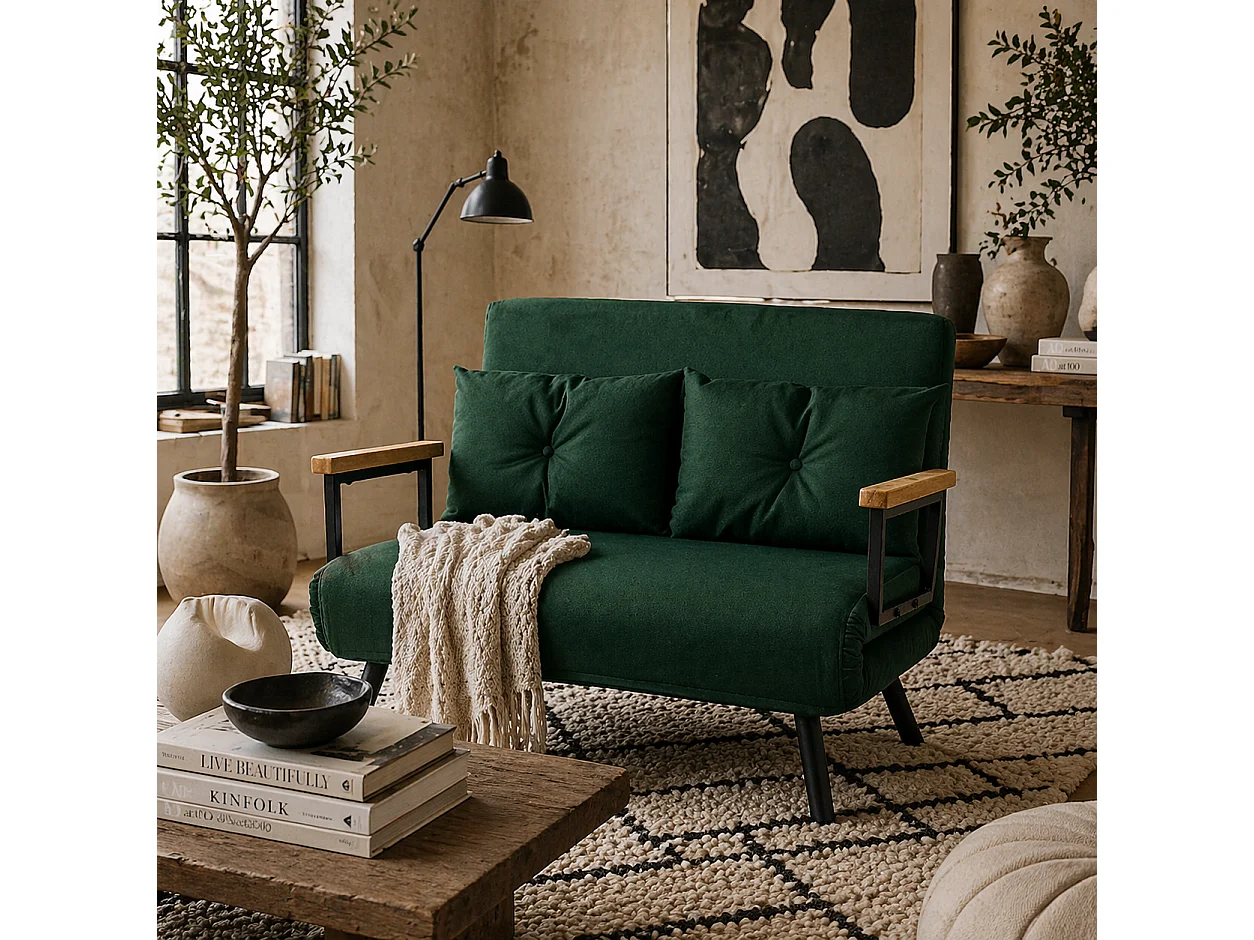 Dorama Riri Green 4 in 1 Convertible Double Sofa Bed with Cushions