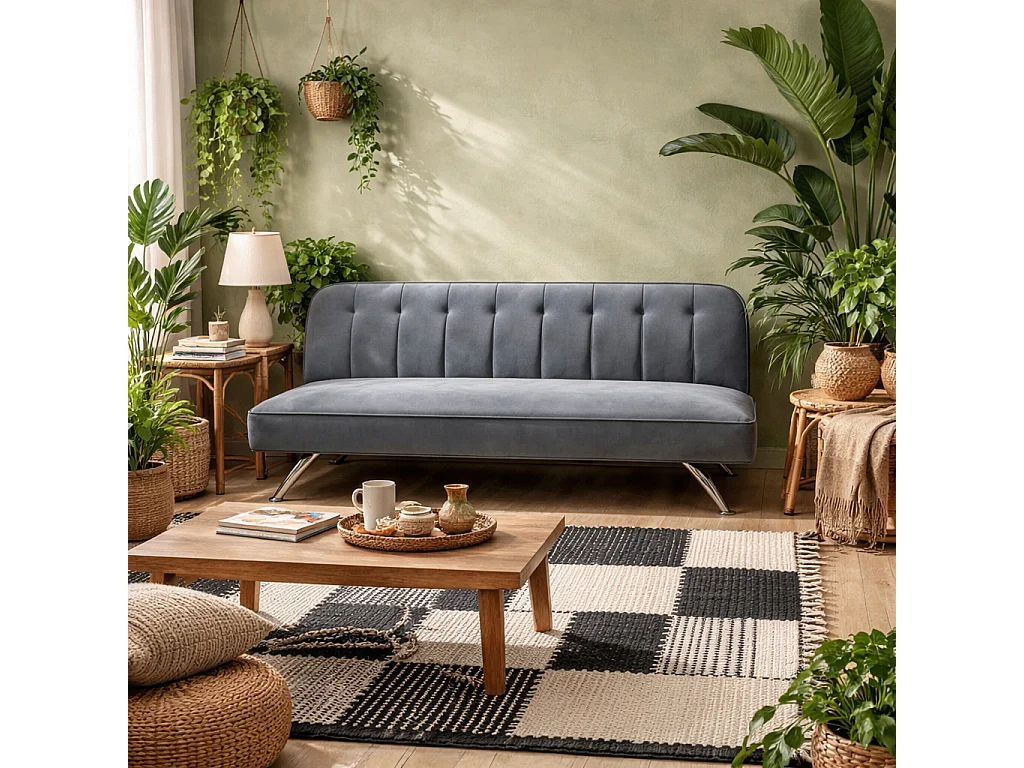 Malahide Grey Velvet Tufted Single Sofa Bed Chrome Legs