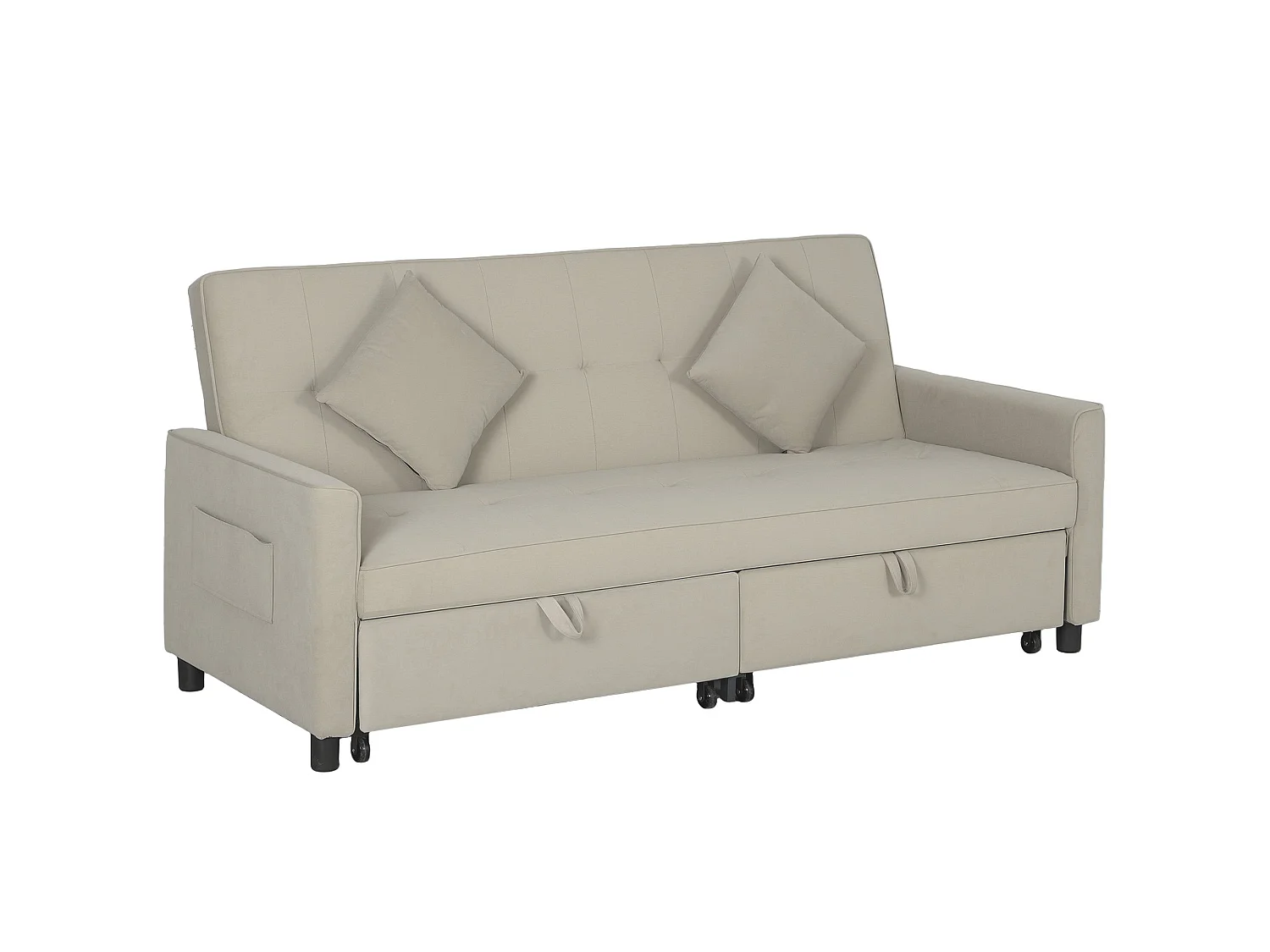 Yokari Beige Velvet Feel 3 Seater Convertible Sofa Bed Tufted