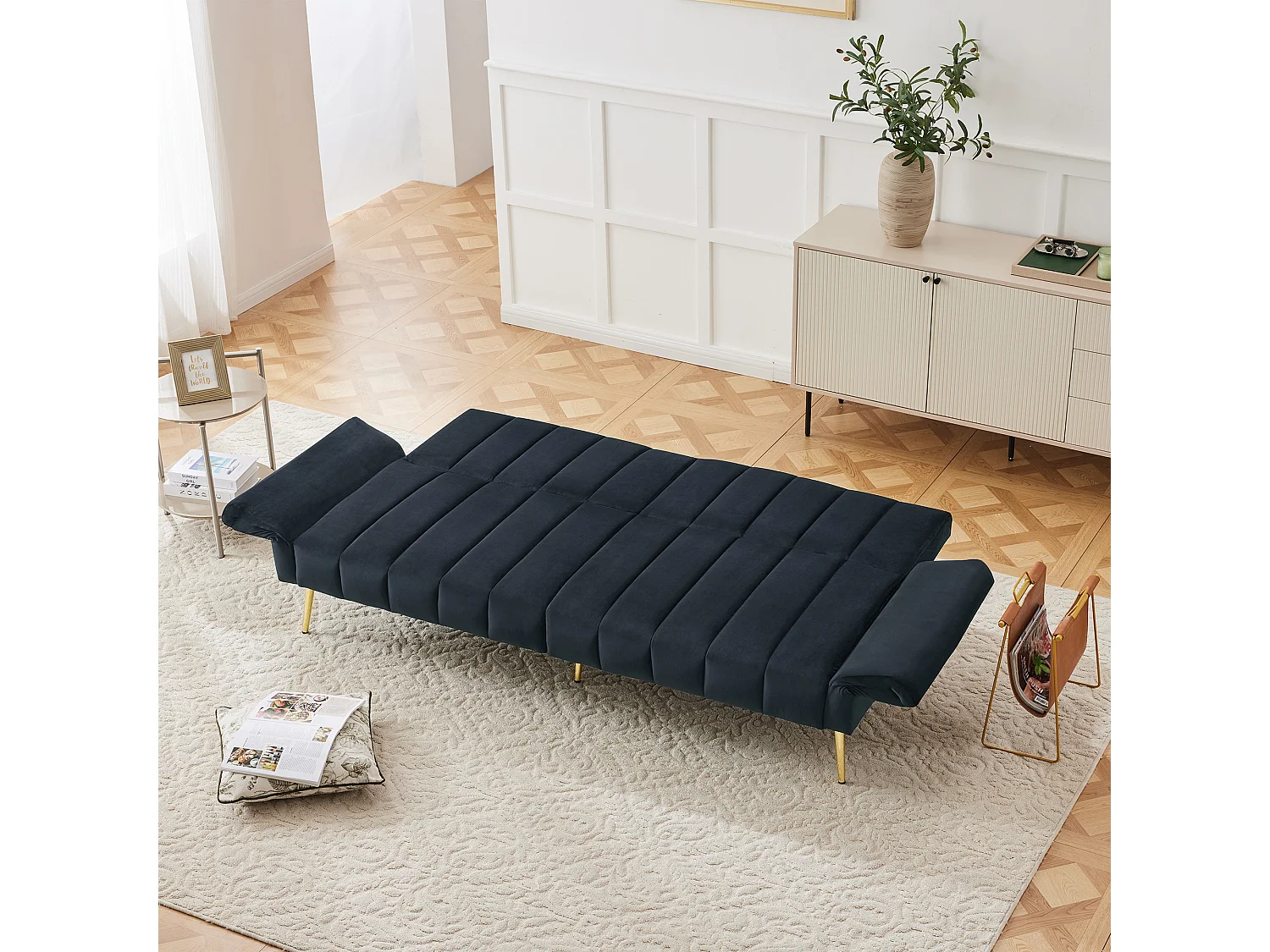 3-Sitzer-Schlafsofa aus Samtstoff – Schwarz