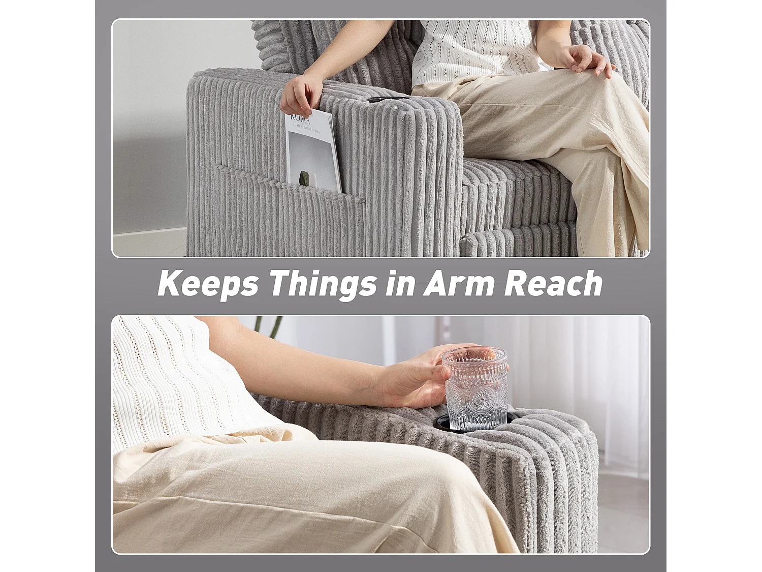 Lore Light Grey Corduroy 2 Seater Click Clack Sofa Bed