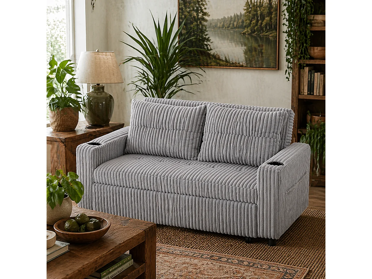 Lore Light Grey Corduroy 2 Seater Click Clack Sofa Bed