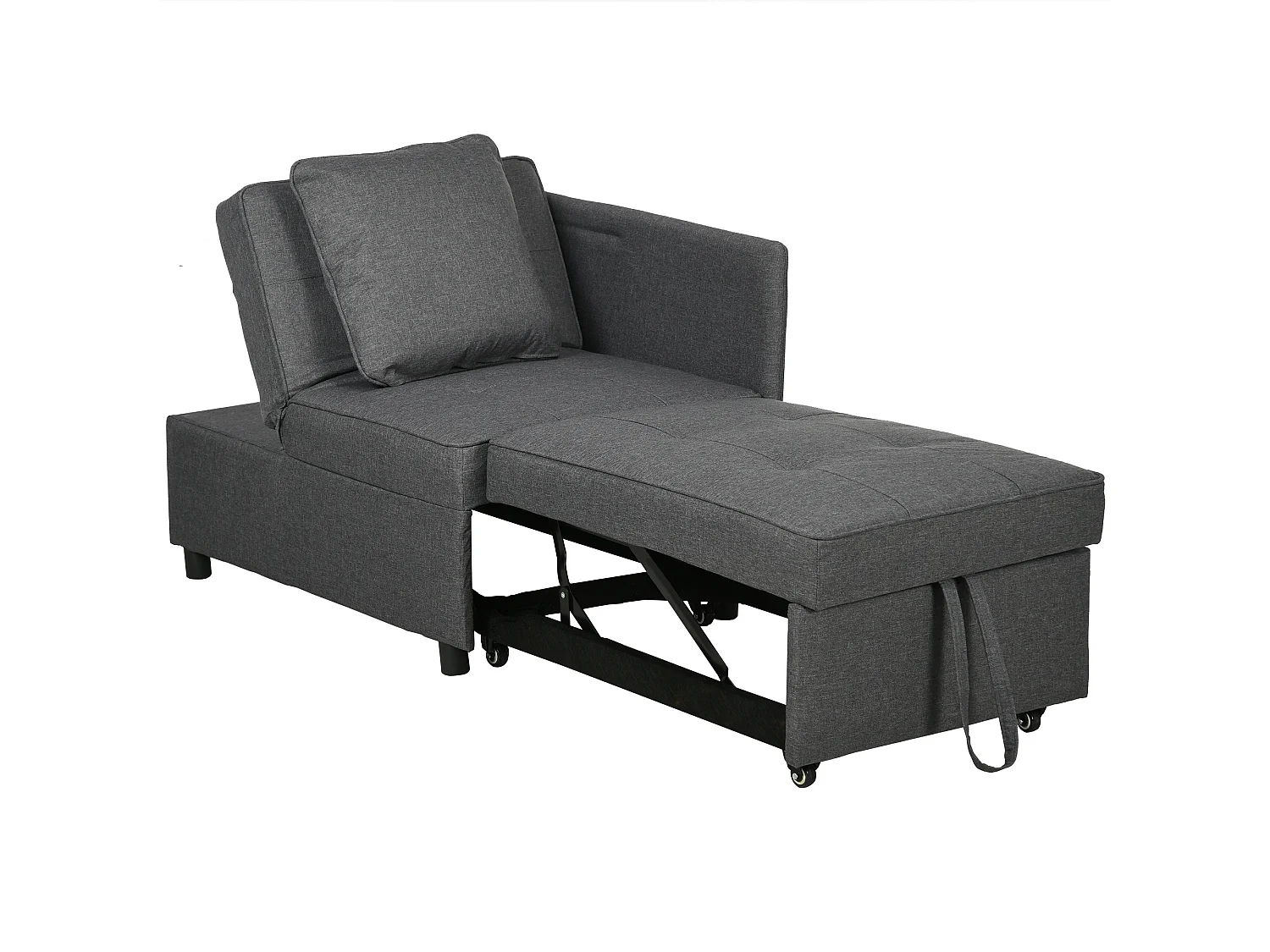 Lomo 3 in 1 Convertible Single Sofa Bed Grey Linen Look Adjustable Backrest Magazine Pocket