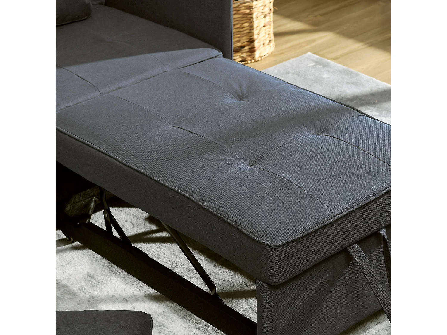 Lomo 3 in 1 Convertible Single Sofa Bed Grey Linen Look Adjustable Backrest Magazine Pocket