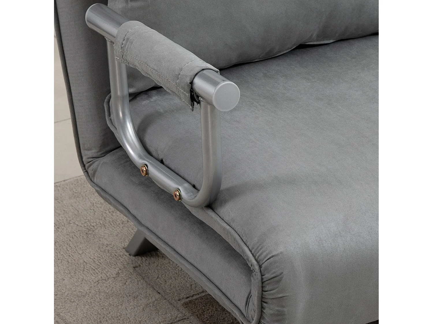 Nilara Light Grey 2 Seater Click Clack Sofa Bed Faux Suede Silver Metal Legs
