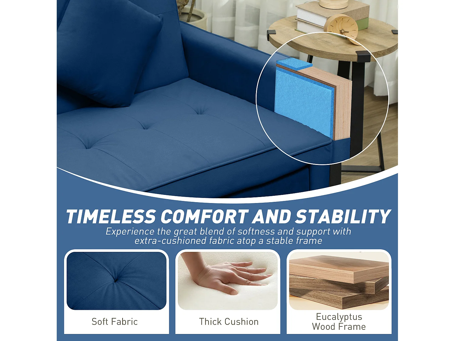 Sarova Difa Blue Velvet Feel 3 Seater Convertible Sofa Bed