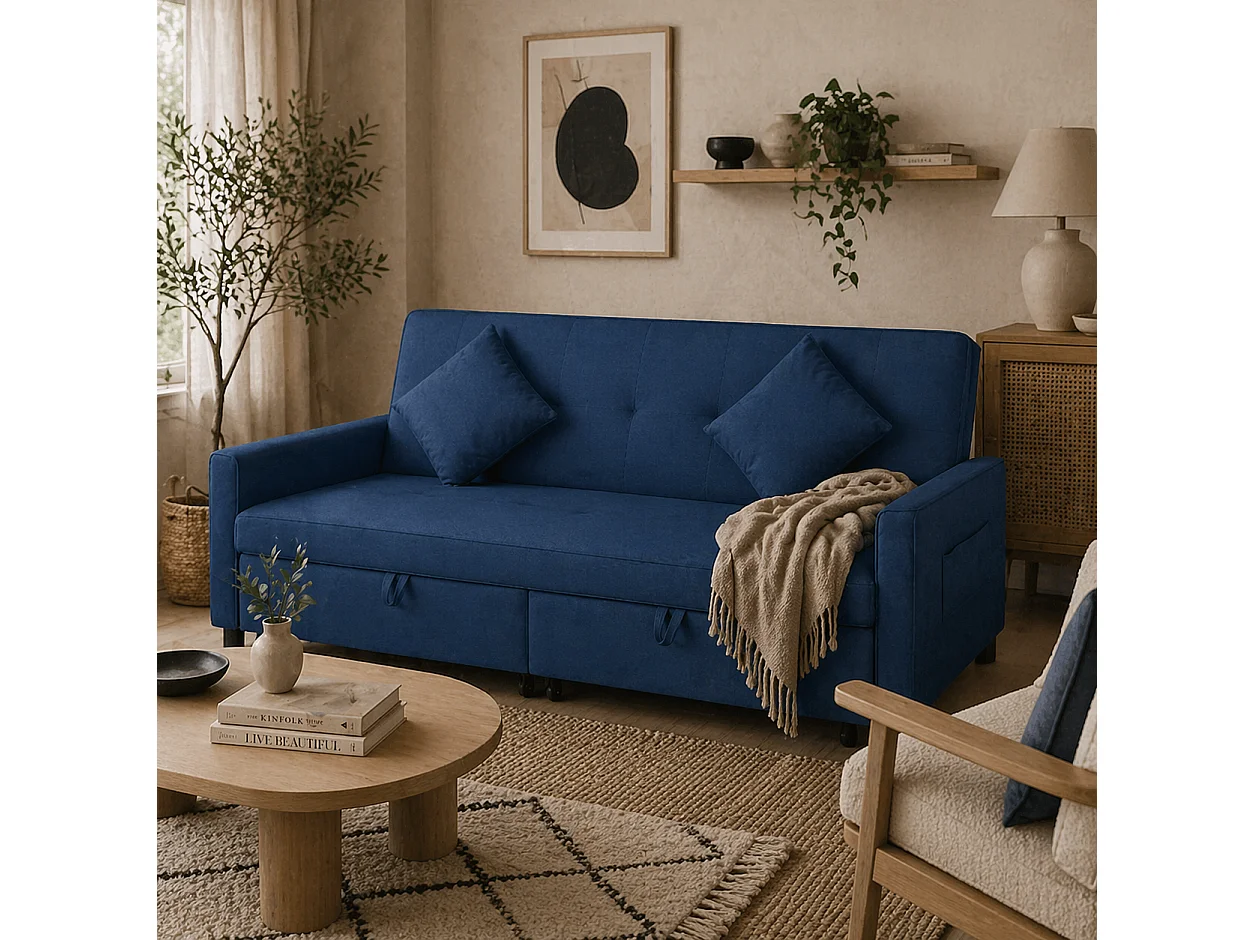 Sarova Difa Blue Velvet Feel 3 Seater Convertible Sofa Bed