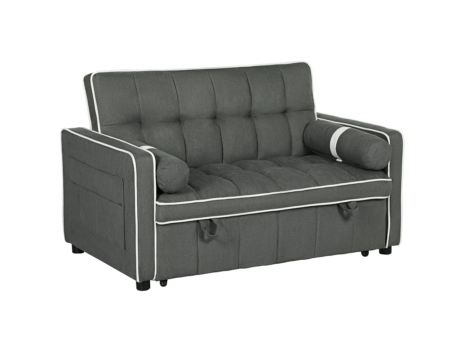 Tapa Linen Effect Charcoal Grey 2 Seater Sofa Bed with White Trim