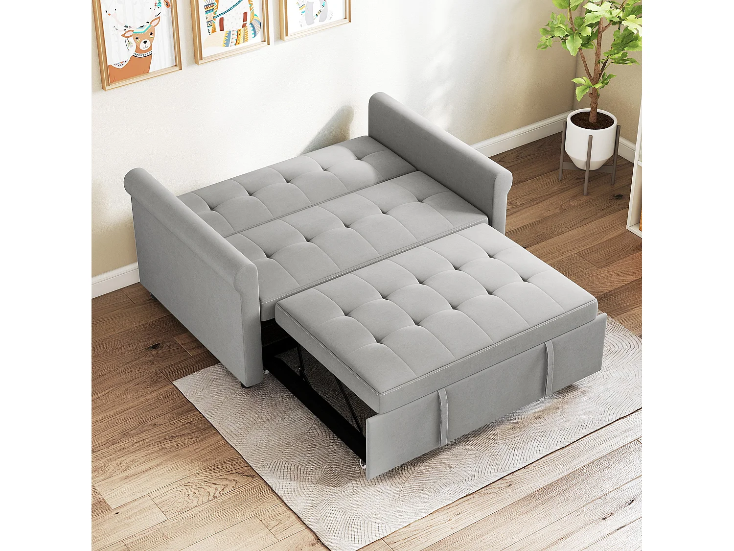 Rekano Velvet Grey 2 Seater Sofa Bed with Tufted Upholstery