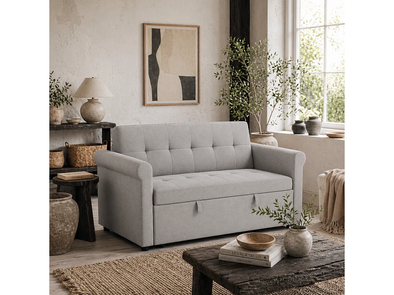 Rekano Velvet Grey 2 Seater Sofa Bed with Tufted Upholstery