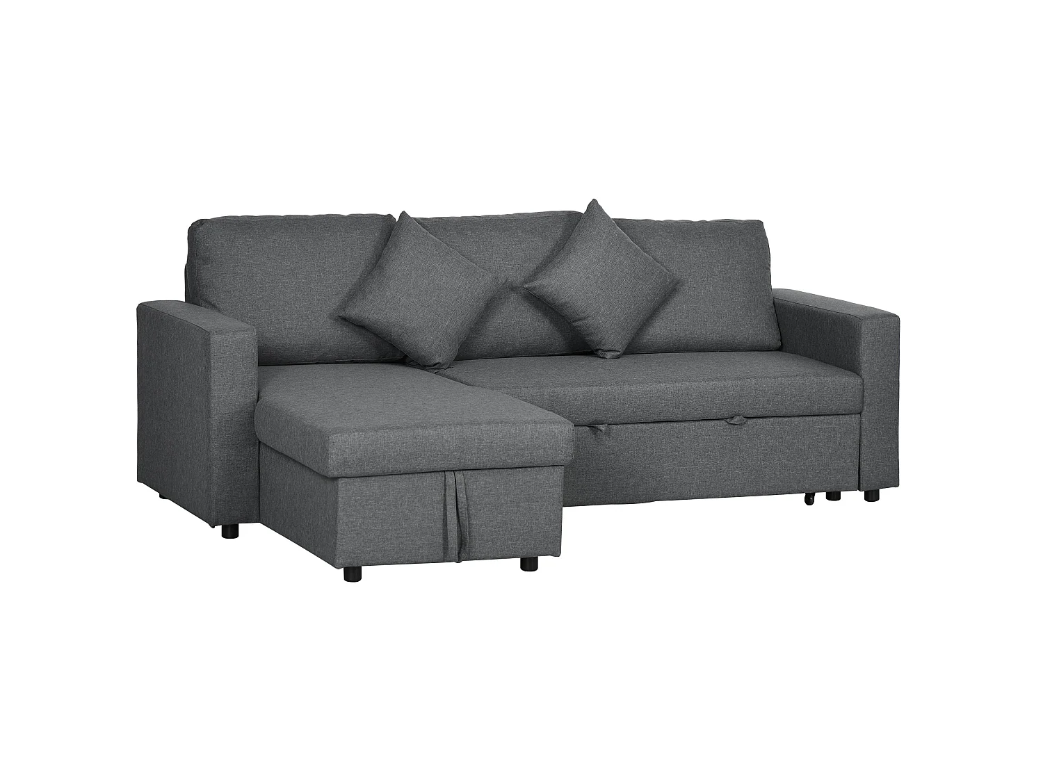 Kesosu Dark Grey 3 Seater Sofa Bed with Chaise and Built In Storage