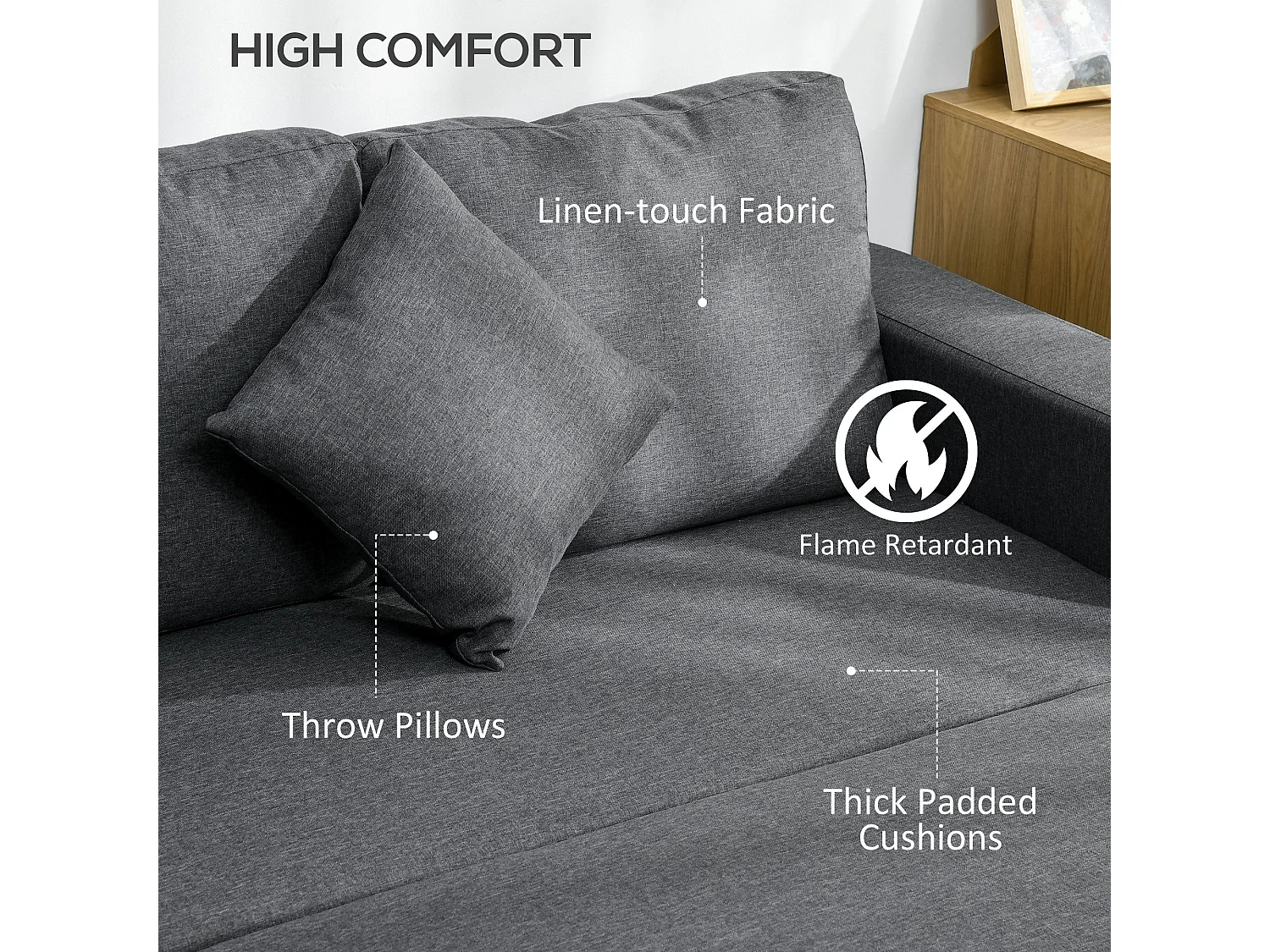 Kesosu Dark Grey 3 Seater Sofa Bed with Chaise and Built In Storage