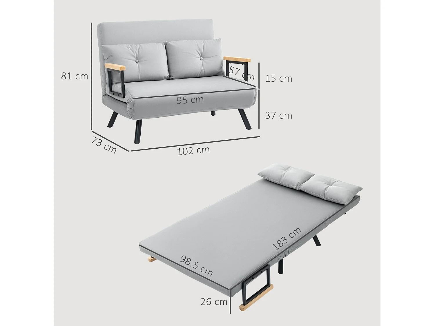Pazike Light Grey 4 in 1 Convertible Double Sofa Bed with Cushions