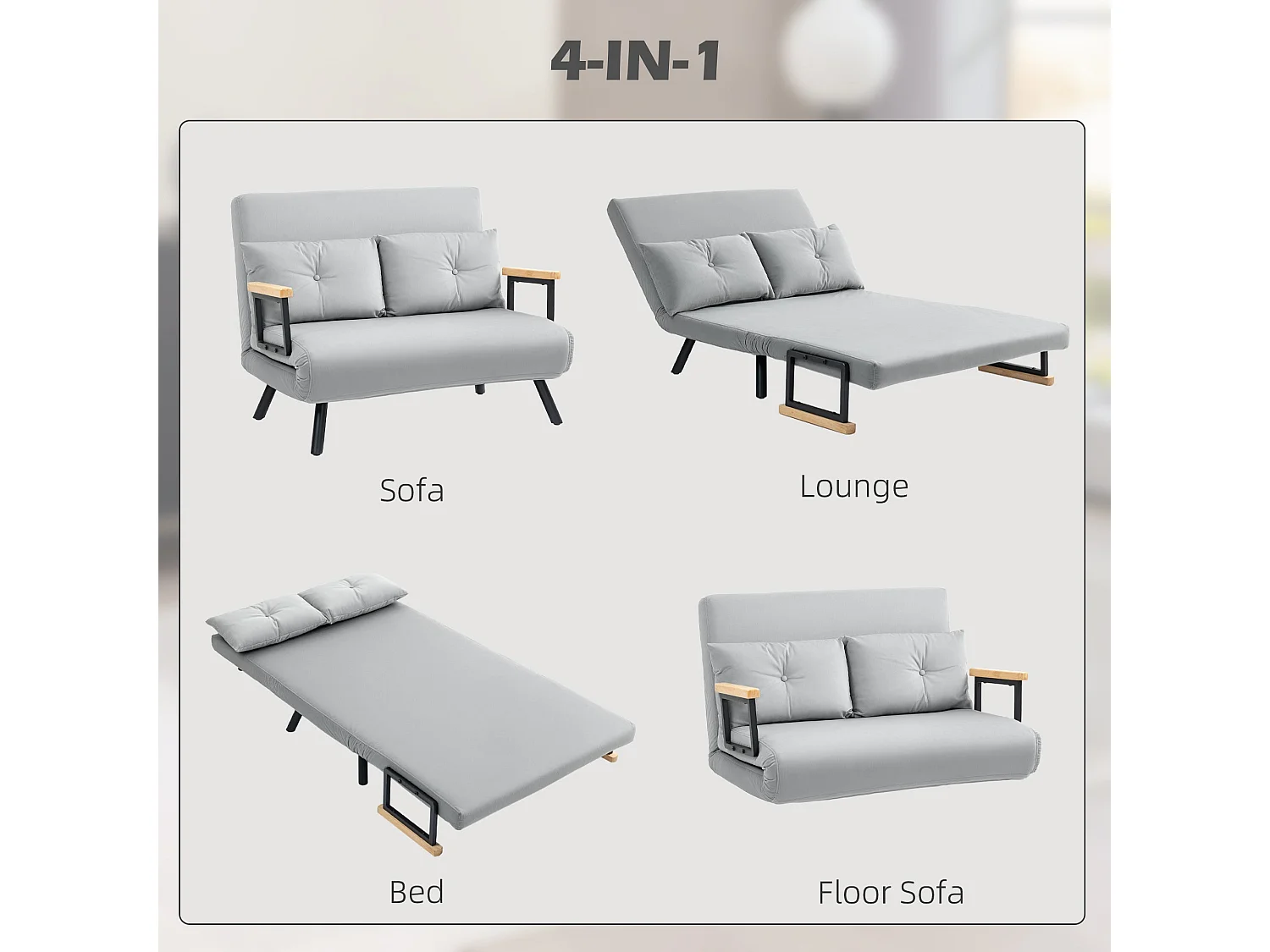 Pazike Light Grey 4 in 1 Convertible Double Sofa Bed with Cushions