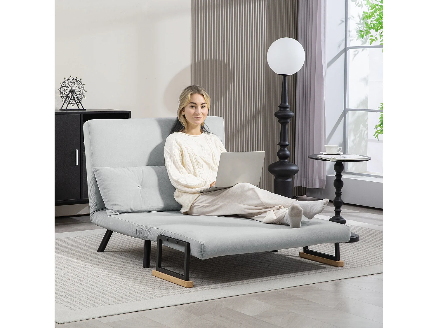 Pazike Light Grey 4 in 1 Convertible Double Sofa Bed with Cushions