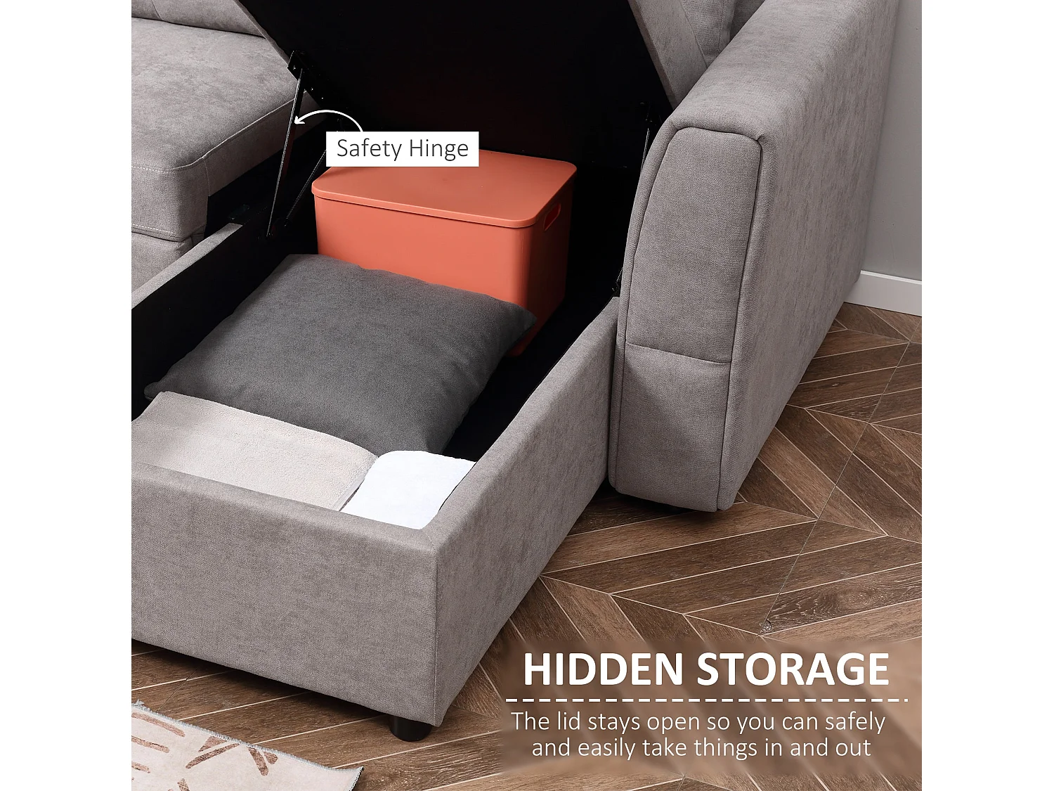 Kaba Light Grey 3 Seater L Shaped Sofa Bed with Reversible Chaise and Hidden Storage
