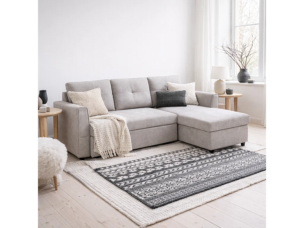 Kaba Light Grey 3 Seater L Shaped Sofa Bed with Reversible Chaise and Hidden Storage