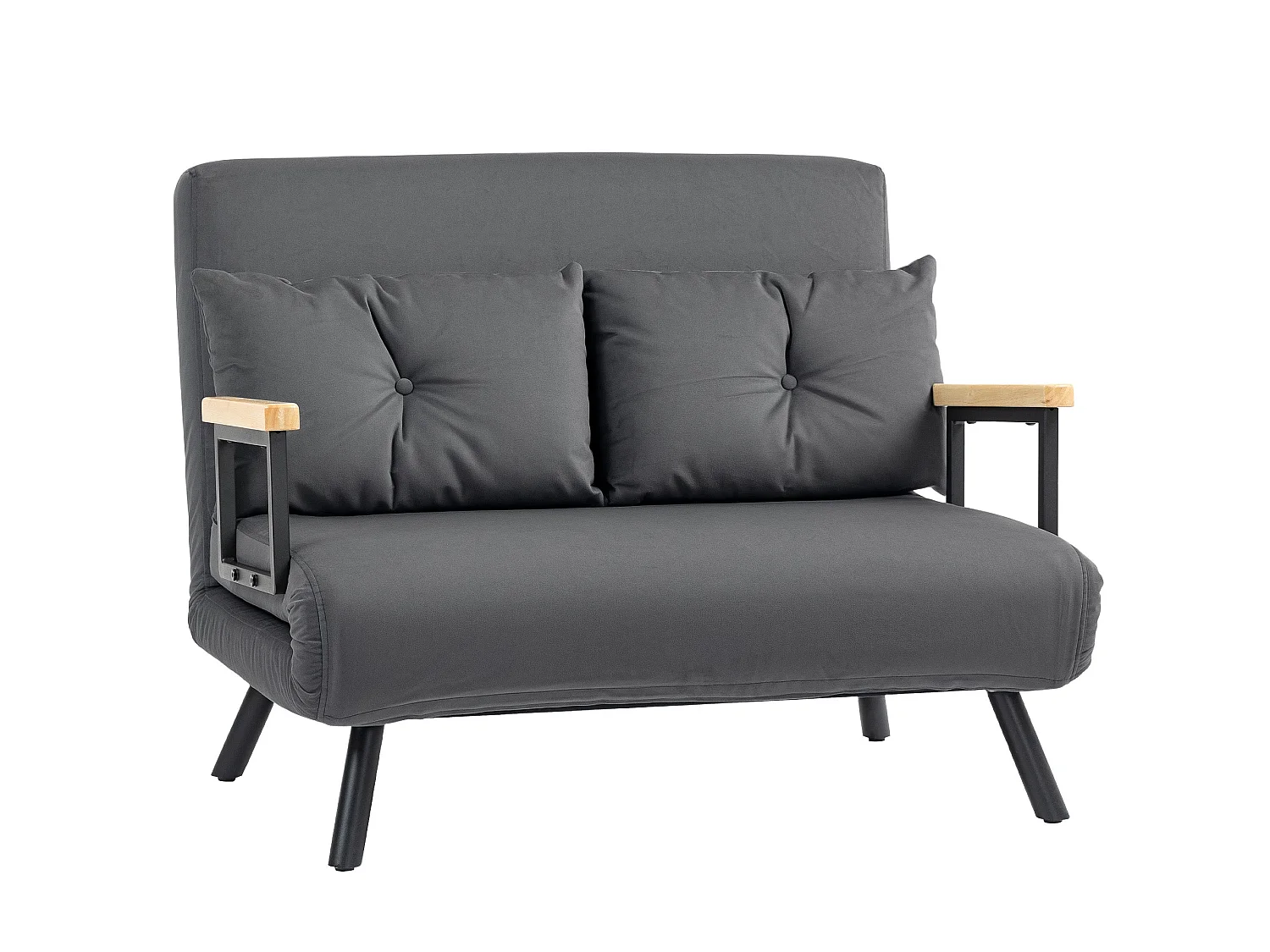 Dima Velvet Dark Grey 4 in 1 Convertible Double Sofa Bed with Cushions and Wooden Armrests