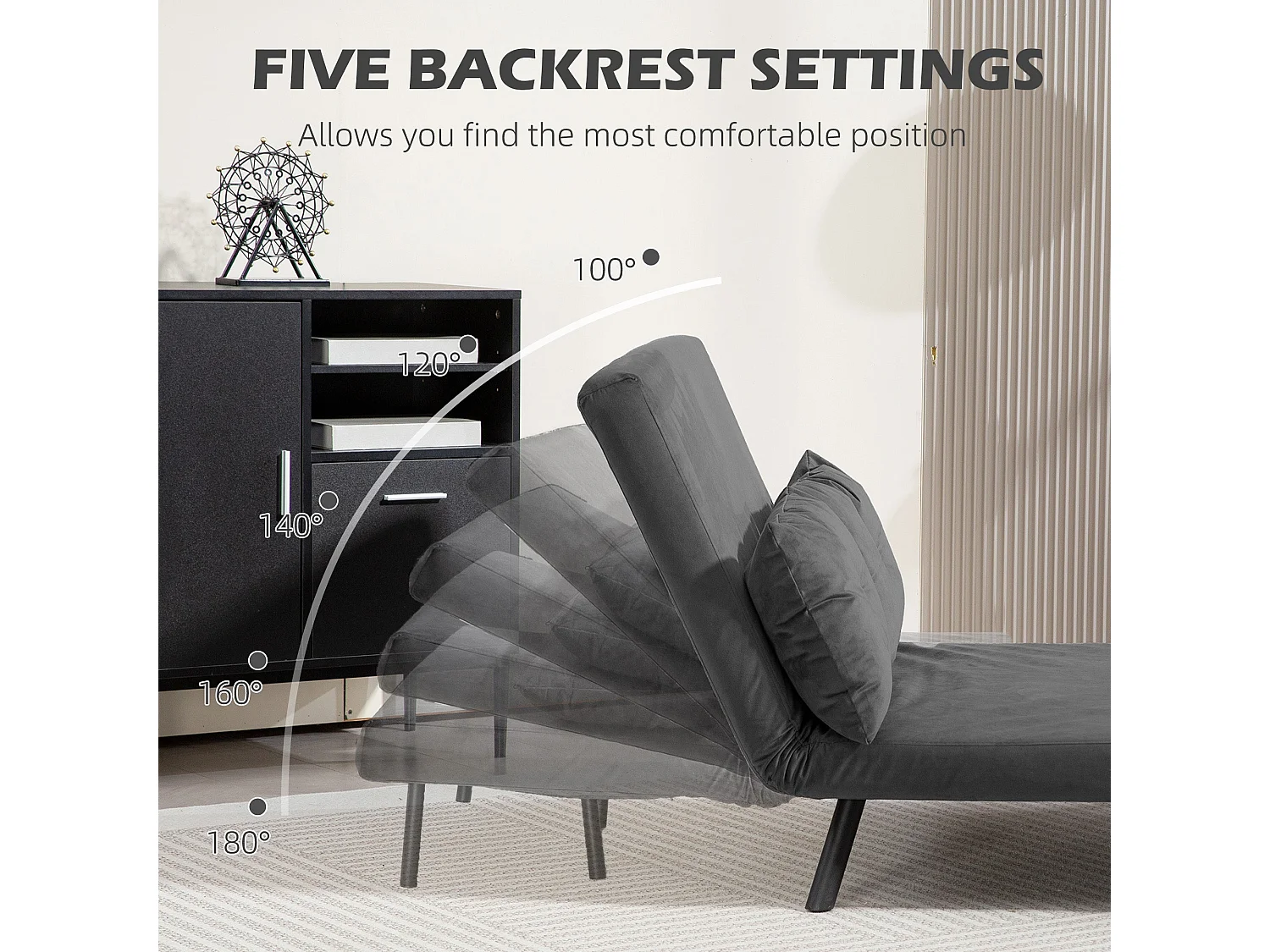 Dima Velvet Dark Grey 4 in 1 Convertible Double Sofa Bed with Cushions and Wooden Armrests