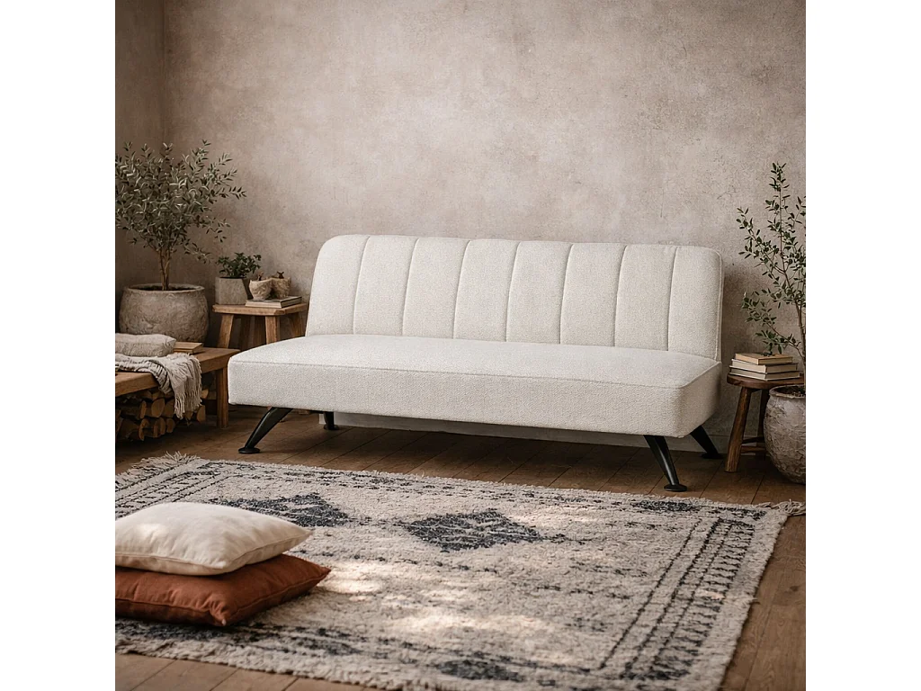 Malahide Ivory Boucle Tufted Convertible Sofa Bed with Black Metal Legs 180cm