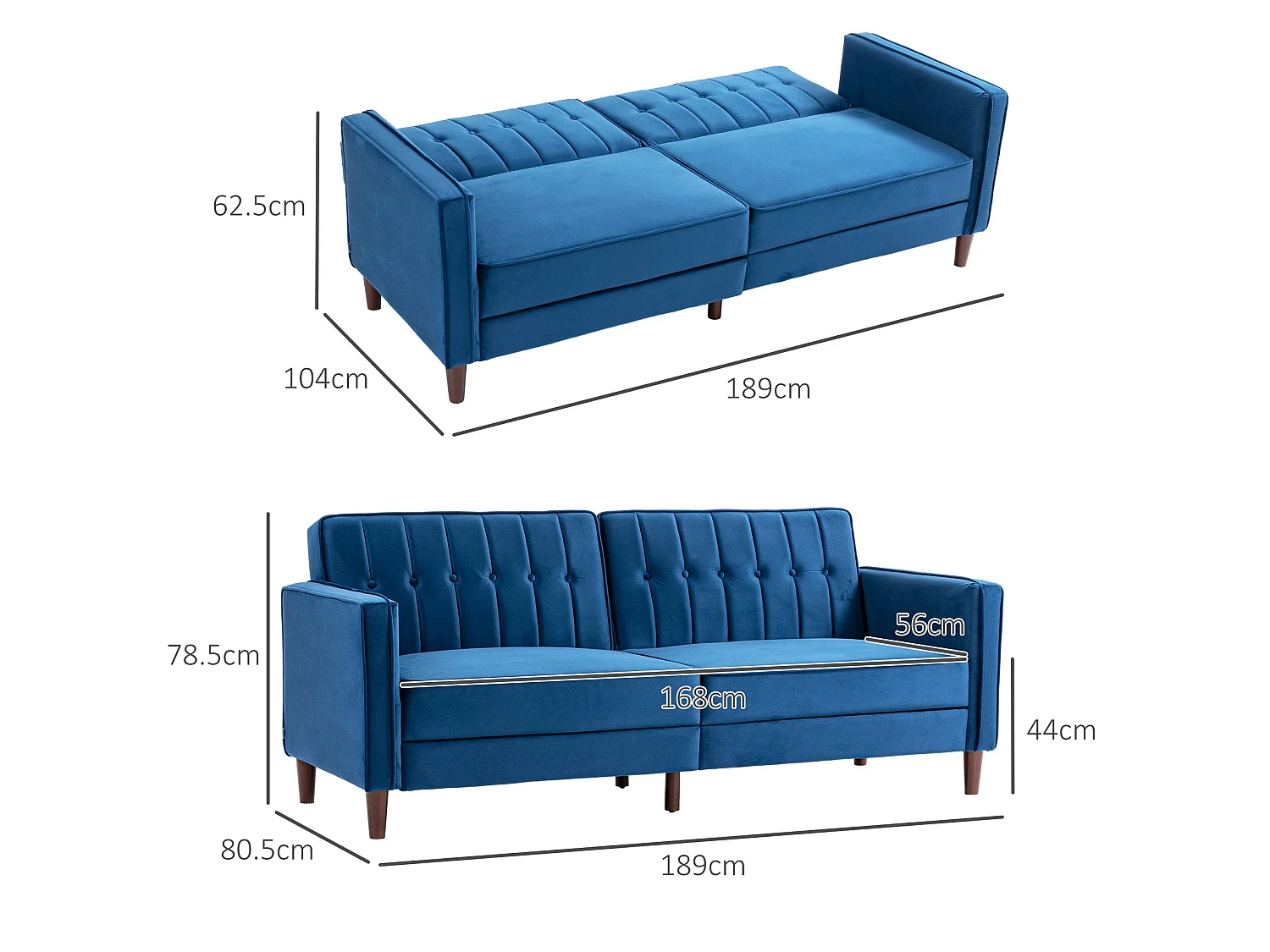 Pariha Susa Velvet Blue 3 Seater Sofa Bed