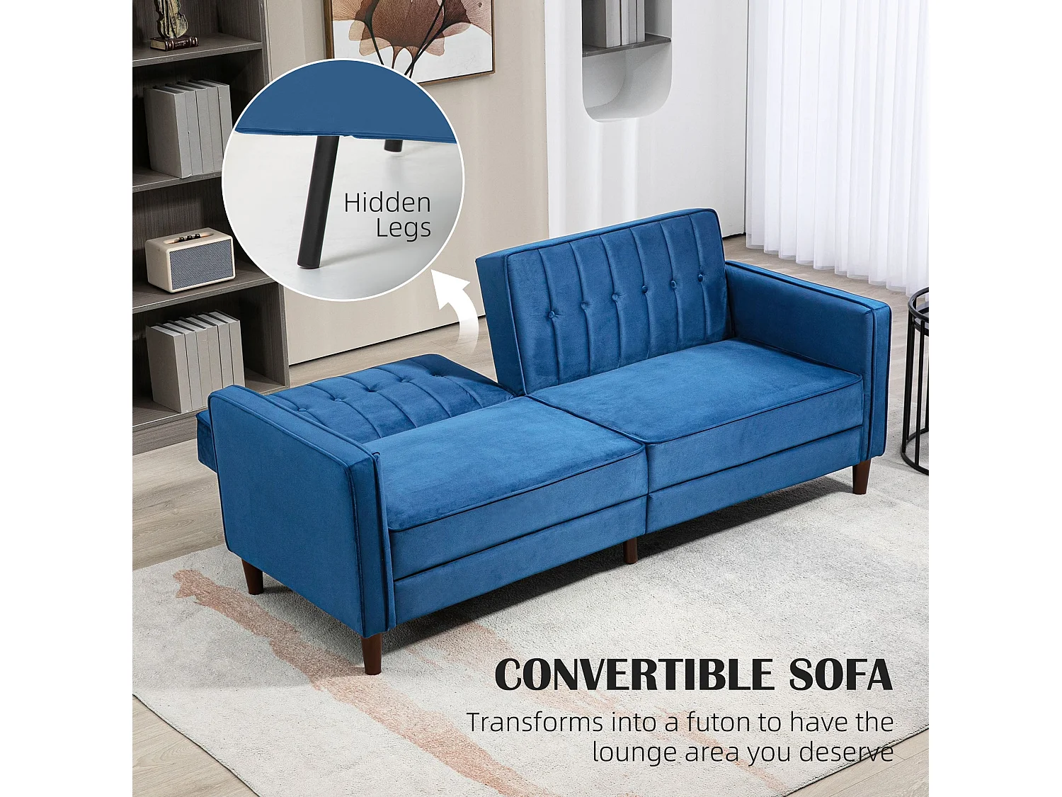Pariha Susa Velvet Blue 3 Seater Sofa Bed