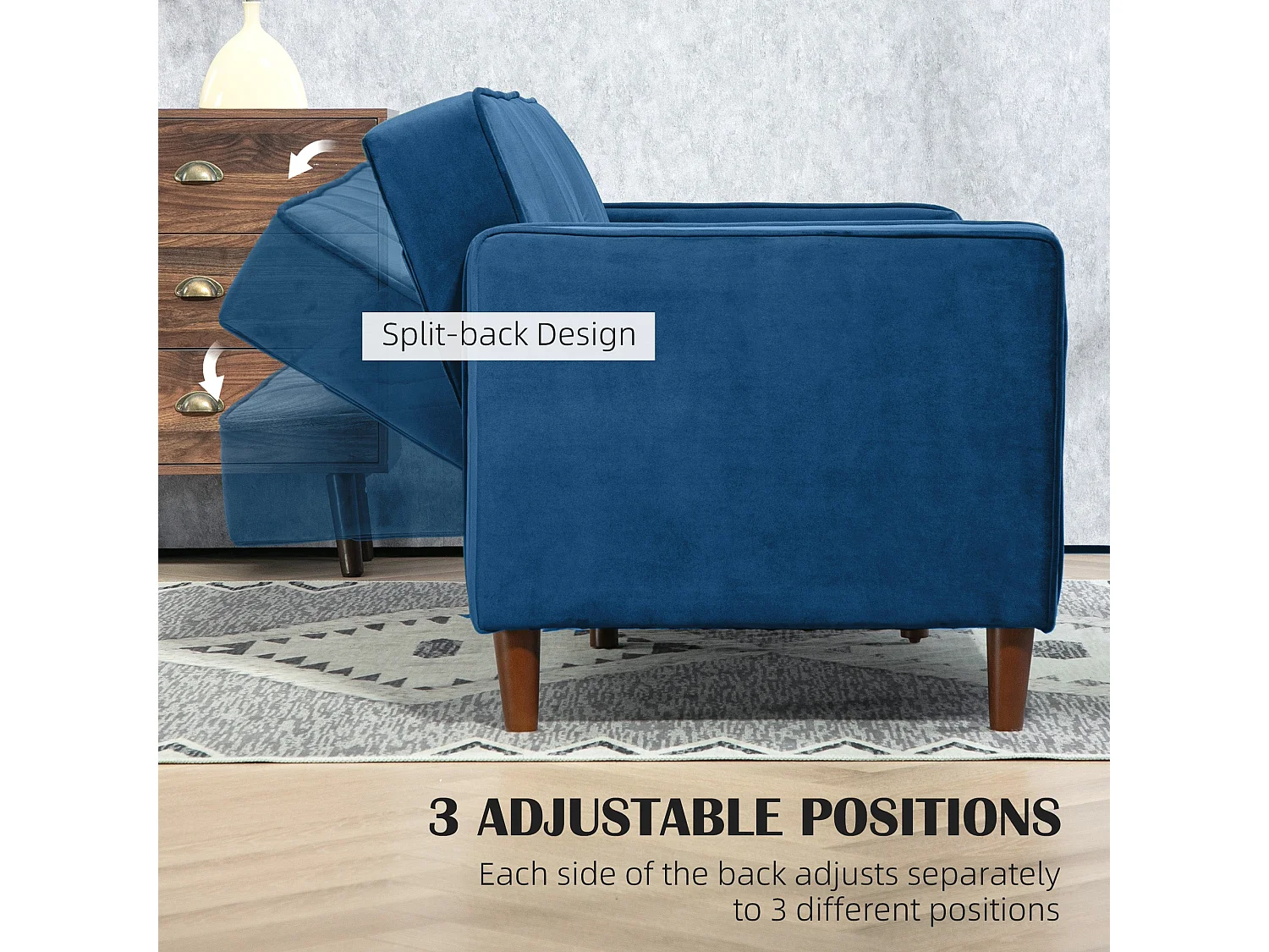 Pariha Susa Velvet Blue 3 Seater Sofa Bed
