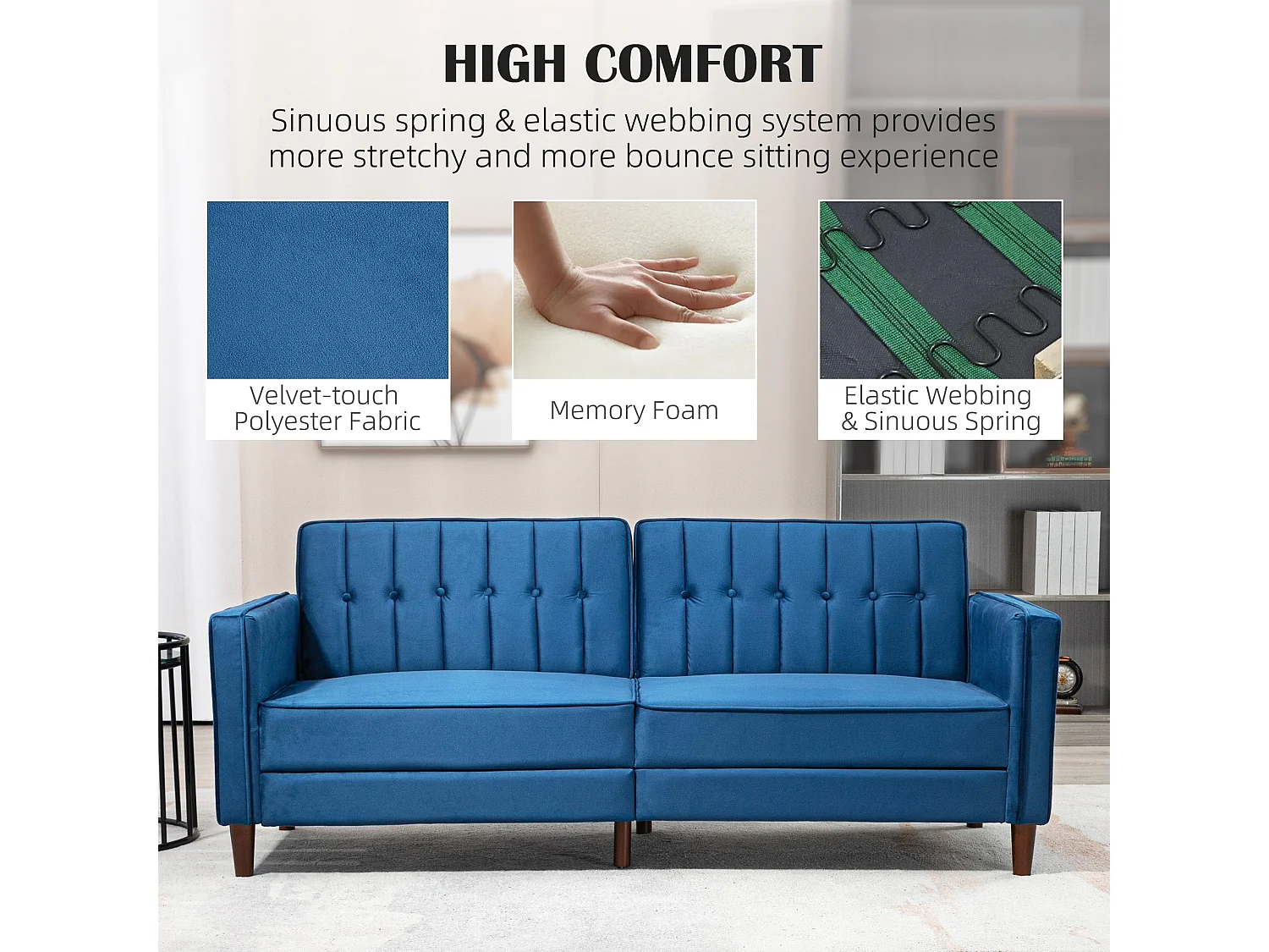Pariha Susa Velvet Blue 3 Seater Sofa Bed