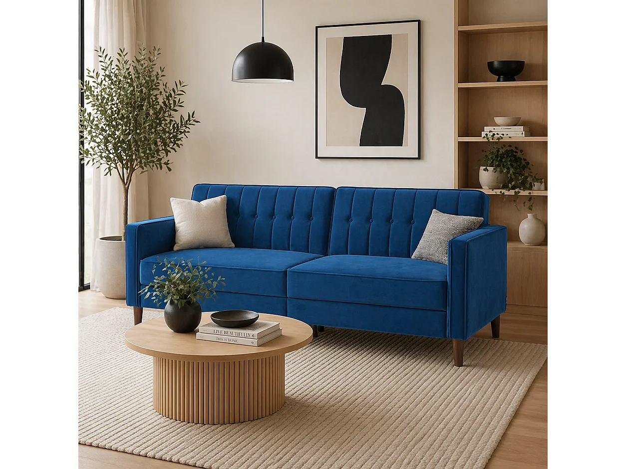 Pariha Susa Velvet Blue 3 Seater Sofa Bed