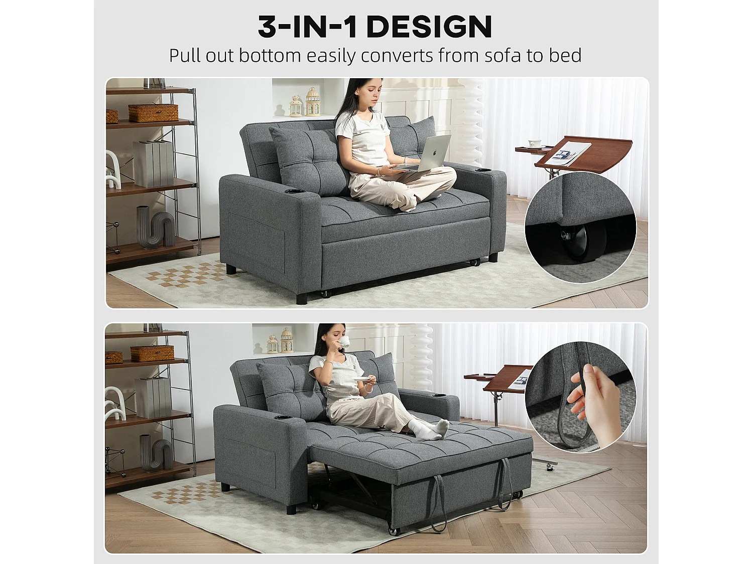 Rireel Diha Dark Grey 2 Seater Pull Out Sofa Bed