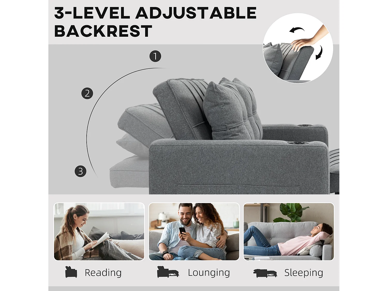 Rireel Diha Dark Grey 2 Seater Pull Out Sofa Bed