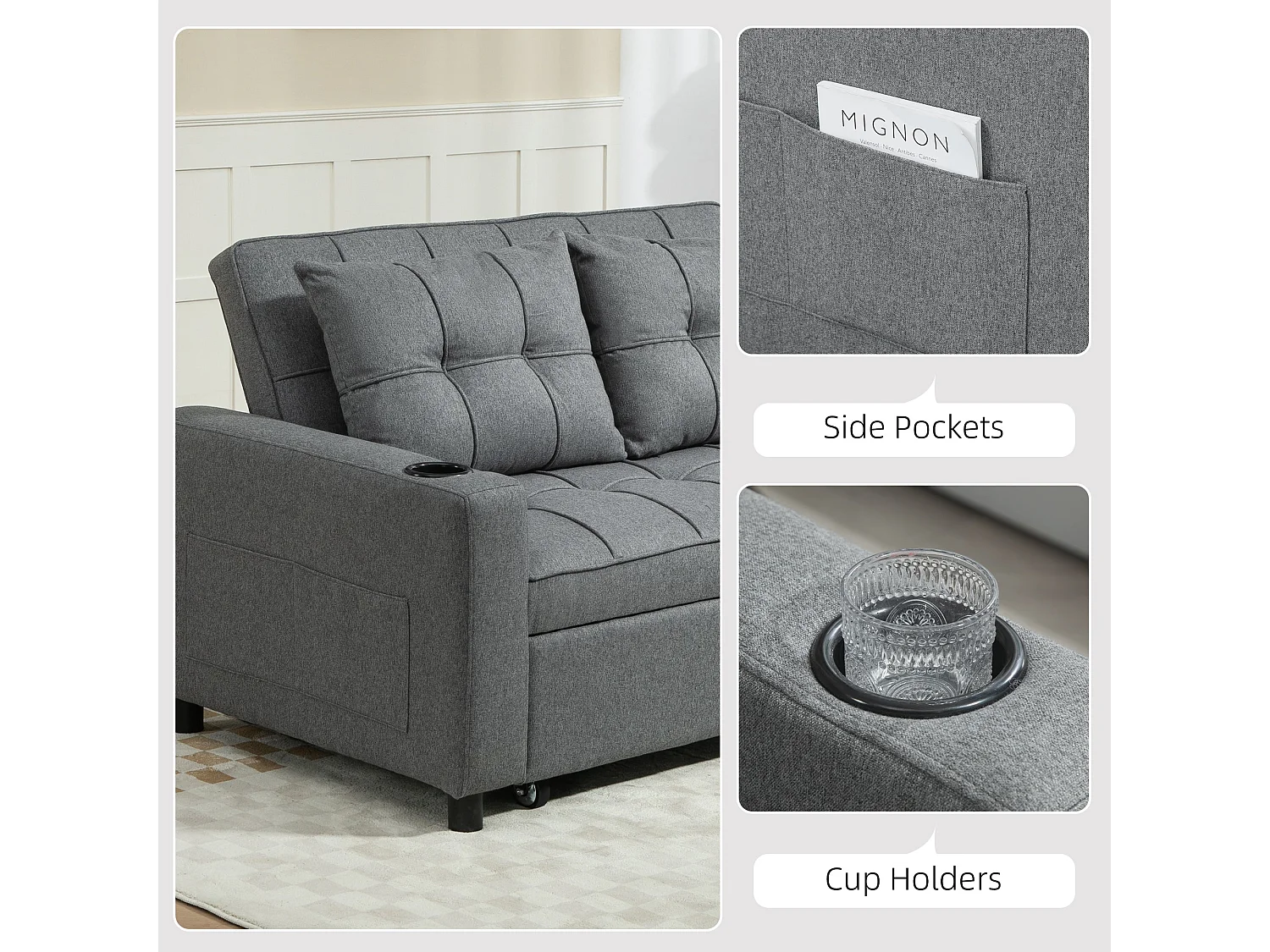Rireel Diha Dark Grey 2 Seater Pull Out Sofa Bed