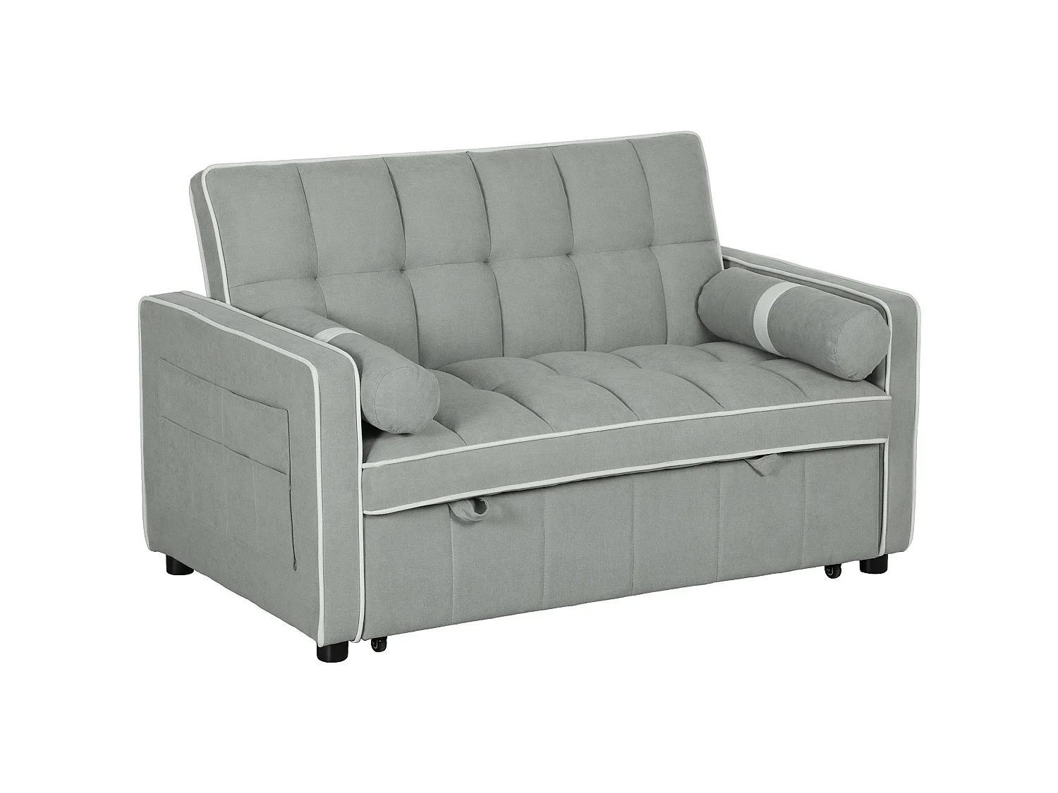 Tapa Linen Effect 2 Seater Sofa Bed Light Grey with White Trim