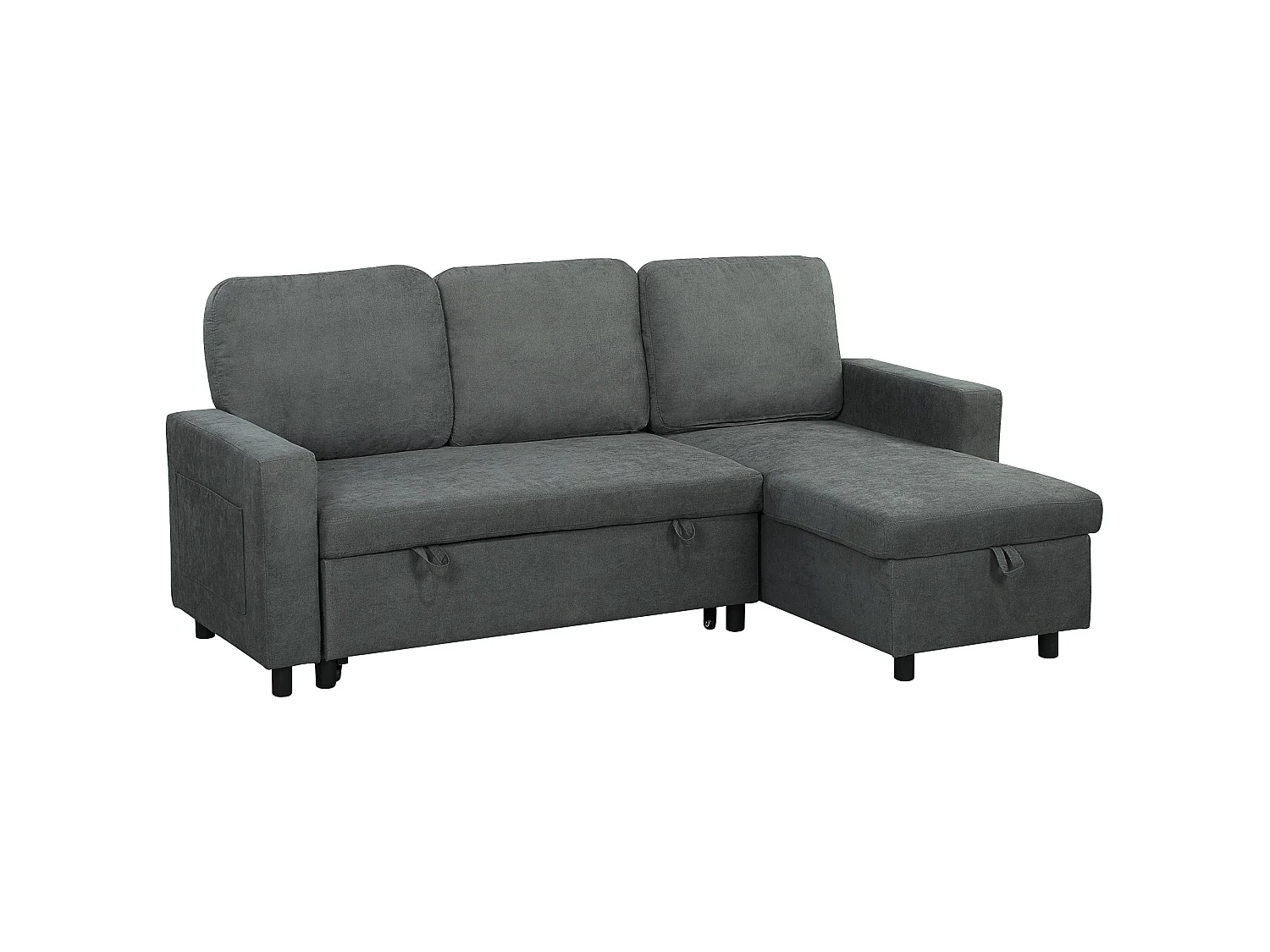 Sesune Yoli Charcoal Grey Pull Out Corner Sofa Bed with Storage and Side Pockets