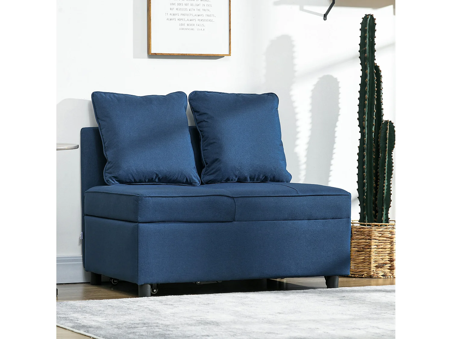 Sumima Fabric Blue Convertible Single Sofa Bed 5 Position Adjustable Back Fold Out Design