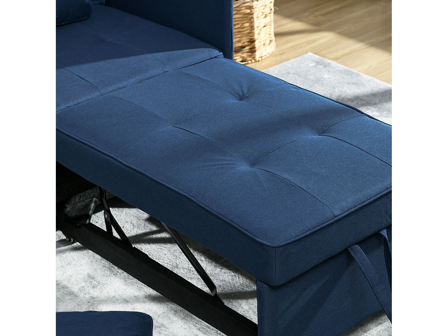 Sumima Fabric Blue Convertible Single Sofa Bed 5 Position Adjustable Back Fold Out Design