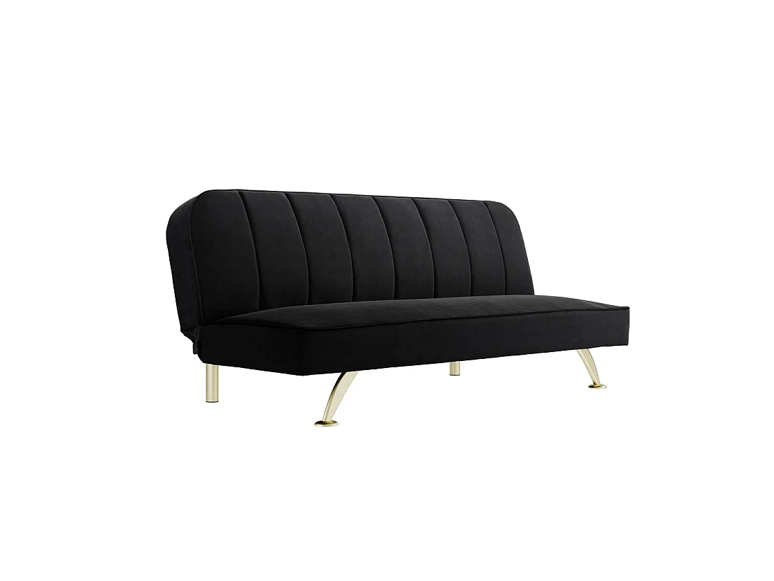 Malahide Black Velvet Tufted Sofa Bed with Gold Metal Legs 1 Seater