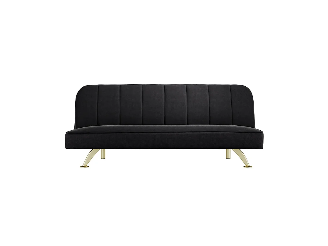 Malahide Black Velvet Tufted Sofa Bed with Gold Metal Legs 1 Seater