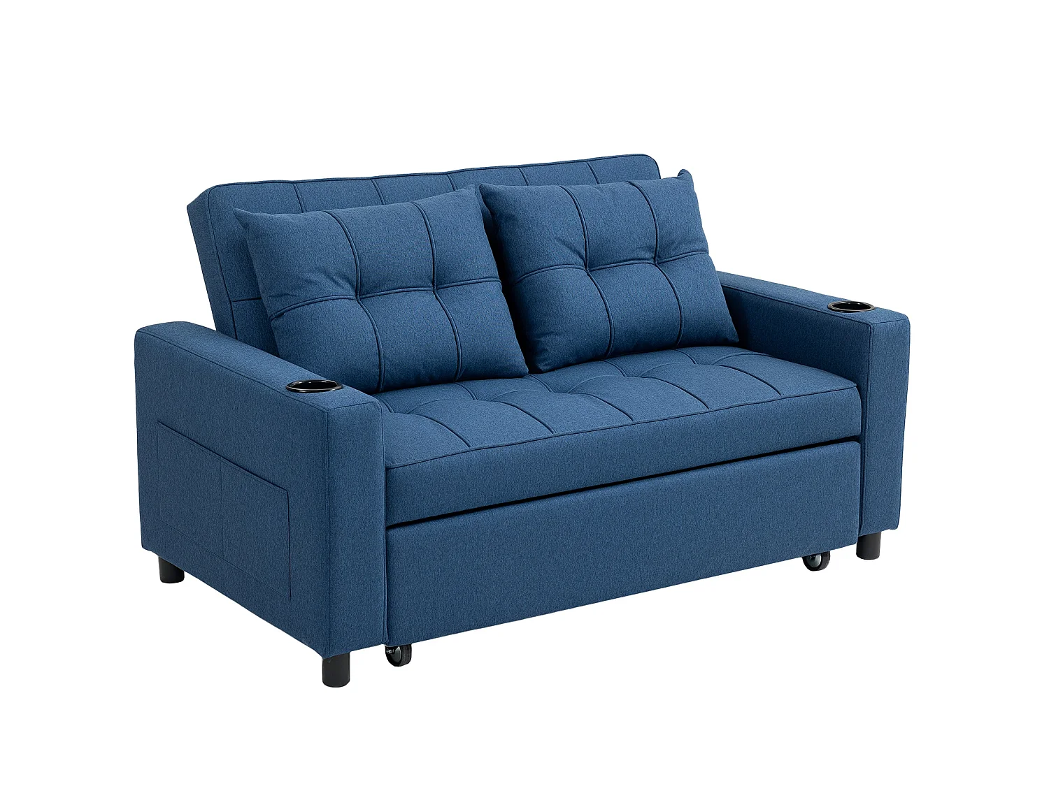 Mizifi Dark Blue 2 Seater Pull Out Sofa Bed Linen Look Fabric