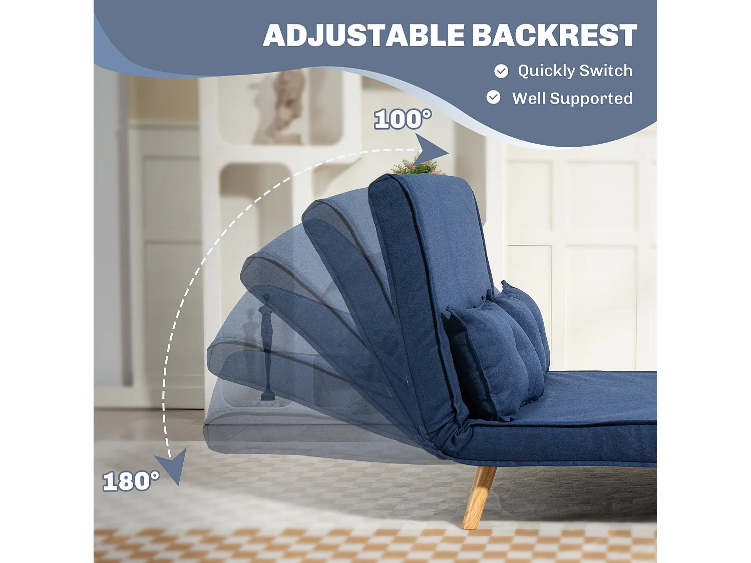Roluzi Linen Look Dark Blue 2 Seater Sofa Bed