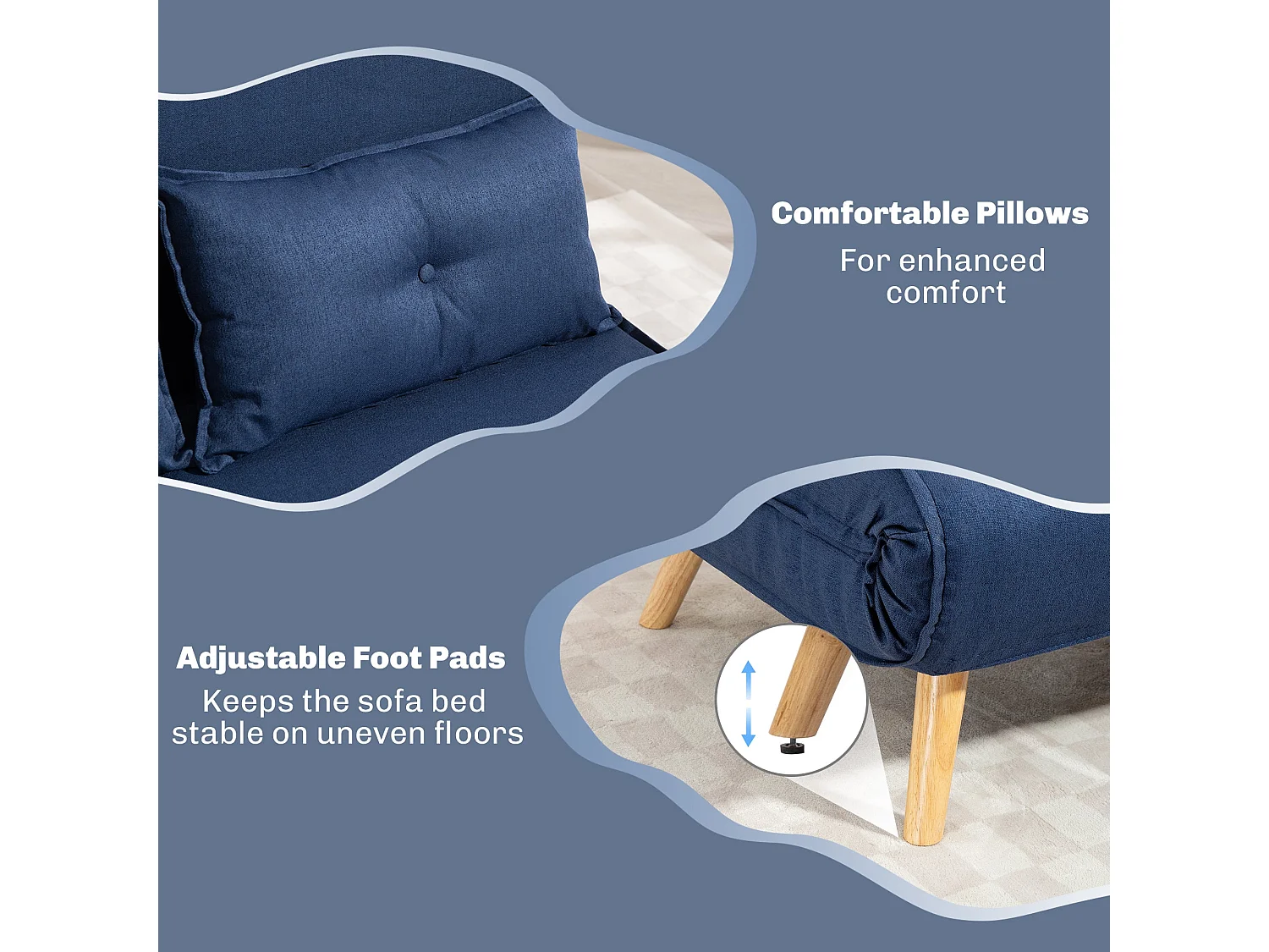 Roluzi Linen Look Dark Blue 2 Seater Sofa Bed
