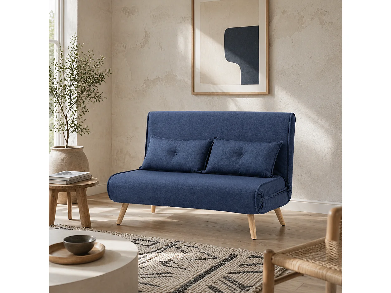 Roluzi Linen Look Dark Blue 2 Seater Sofa Bed