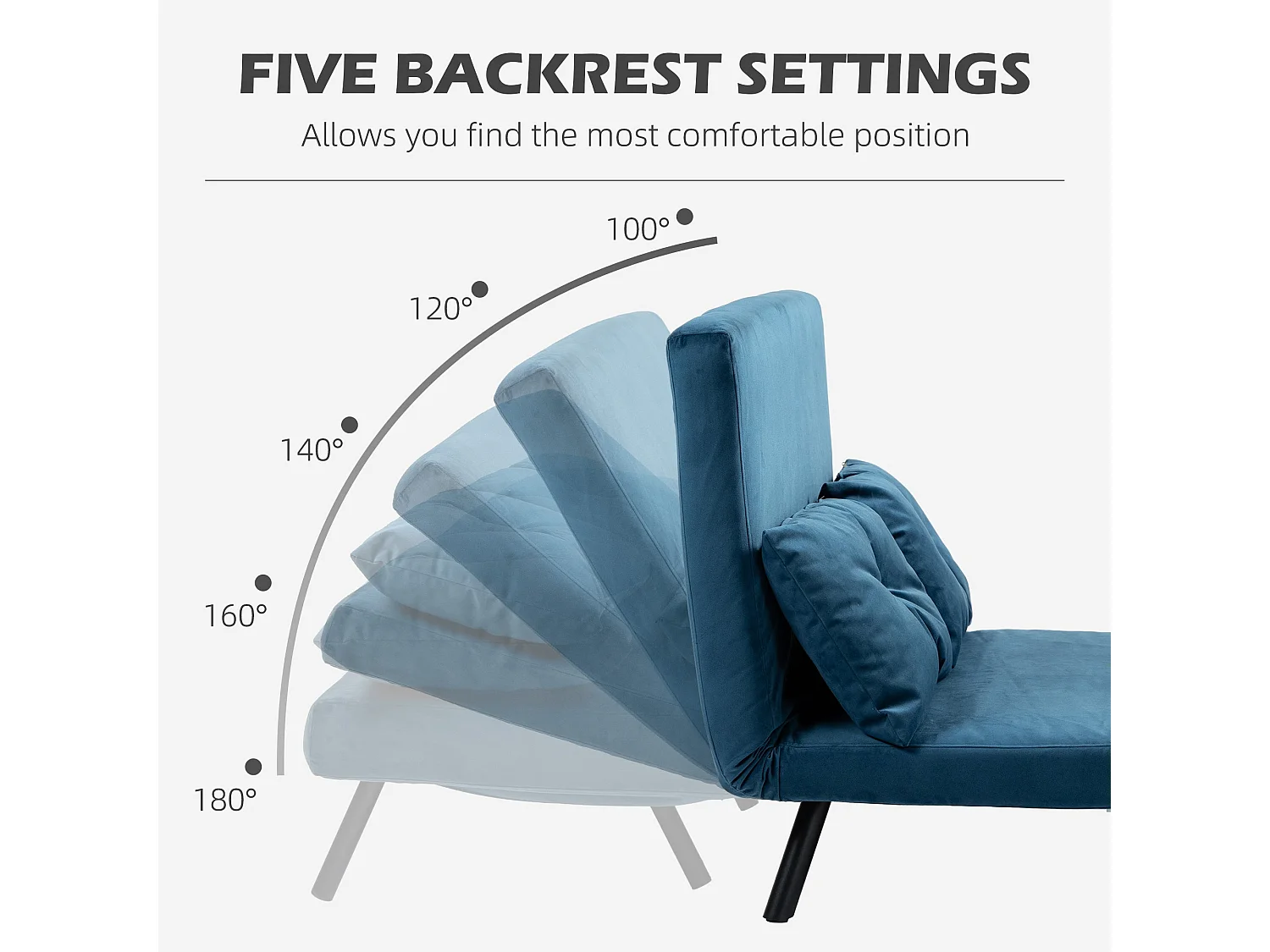 Lenasu Nasa Velvet Feel Blue 4 in 1 Convertible Double Sofa Bed with Cushions