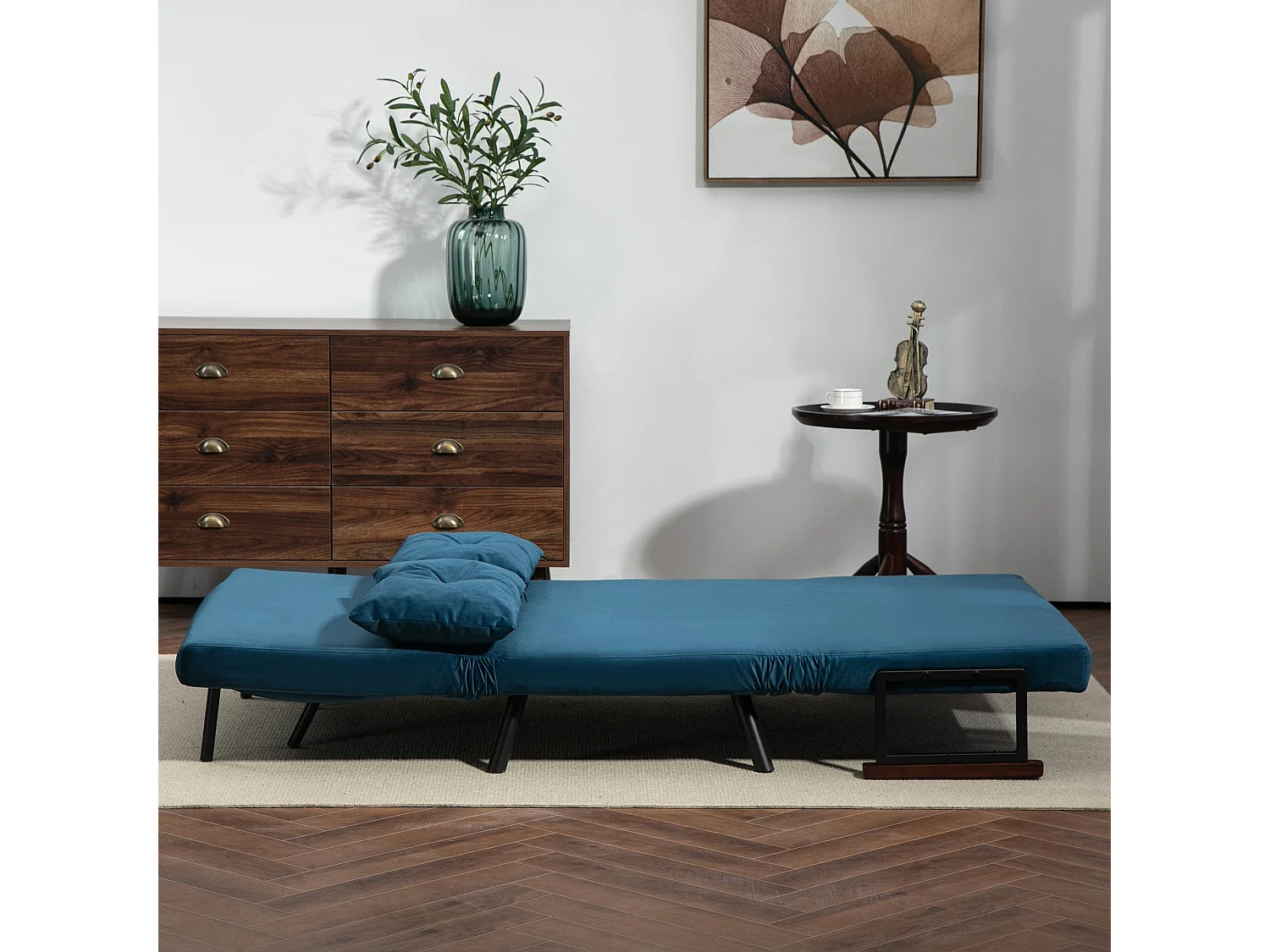 Lenasu Nasa Velvet Feel Blue 4 in 1 Convertible Double Sofa Bed with Cushions