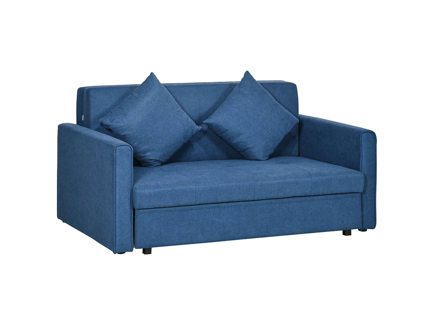 Palani Bayo Deep Blue Snow Flannel 2 Seater Sofa Bed with Hidden Storage and Cushions